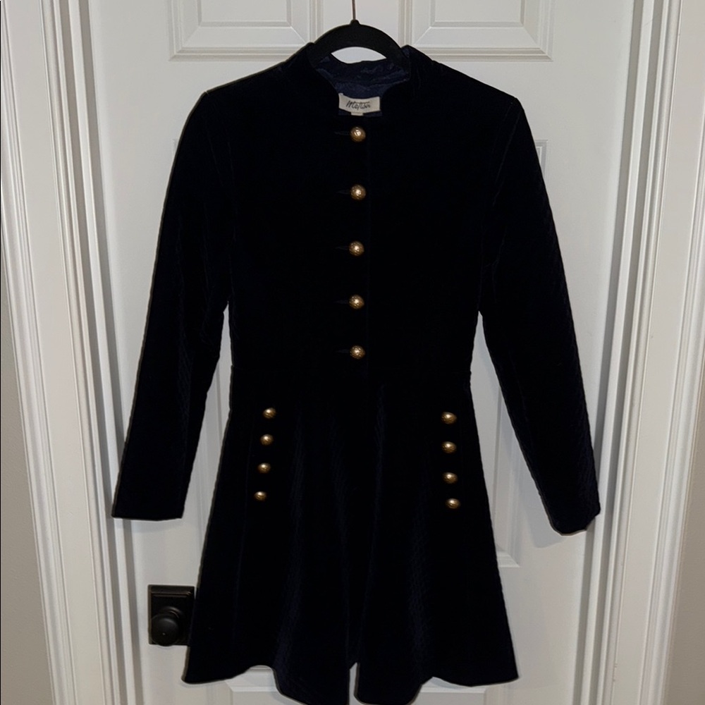 🌺 Blue Velvet Coat with Gold Button detail